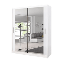 Milan White Modern Double Mirror Sliding Door Wardrobe With LED Light - Prime Furniture