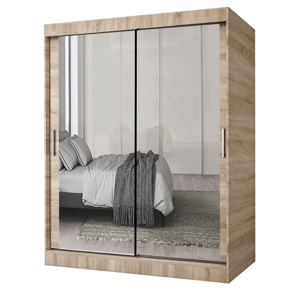 Milan OAK/SONOMA Modern Double Mirror Sliding Door Wardrobe With LED Light - Prime Furniture