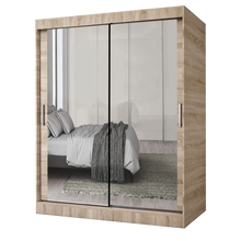 Milan OAK/SONOMA Modern Double Mirror Sliding Door Wardrobe With LED Light - Prime Furniture