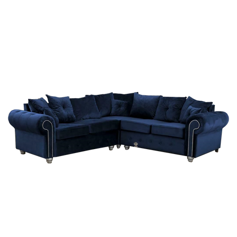 Ashwin Fabric Blue Color Corner And 3+2 Seater Sofa - Prime Furniture
