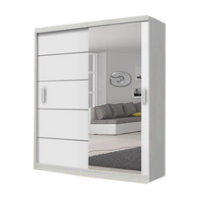 Lyon White Modern Double Mirror Sliding Door Wardrobe With LED Light - Prime Furniture