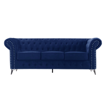 Chesterfield Blue Plush Velvet 3+2 Seater Sofa