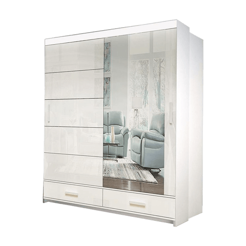 Florence High Gloss Sliding Door Wardrobe With Long LED Light Strip - Prime Furniture