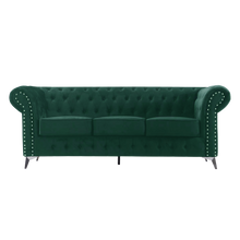 Chesterfield Green Plush Velvet 3+2 Seater Sofa