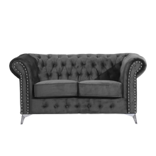 Chesterfield Grey Plush Velvet 3+2 Seater Sofa - Prime Furniture