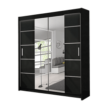 Oslo Black Modern Double Mirror Sliding Door Wardrobe With LED Light - Prime Furniture