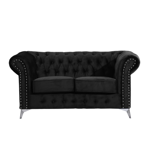 Chesterfield Black Plush Velvet 3+2 Seater Sofa - Prime Furniture