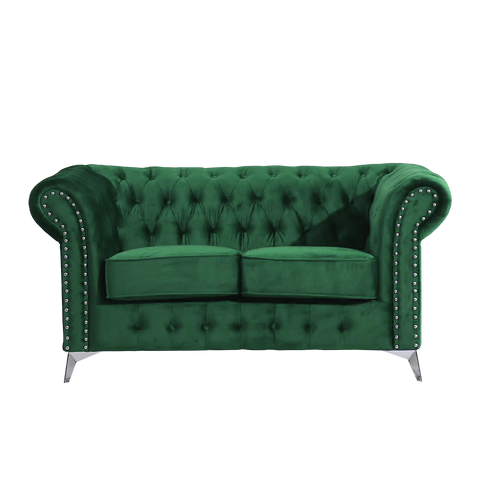 Chesterfield Green Plush Velvet 3+2 Seater Sofa - Prime Furniture
