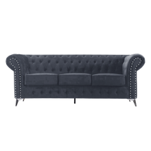 Chesterfield Grey Plush Velvet 3+2 Seater Sofa