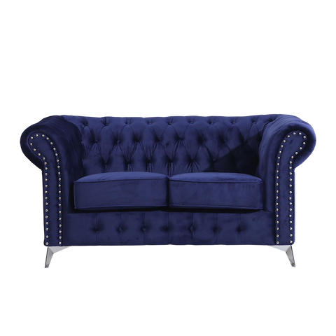 Chesterfield Blue Plush Velvet 3+2 Seater Sofa - Prime Furniture