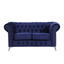 Chesterfield Blue Plush Velvet 3+2 Seater Sofa - Prime Furniture
