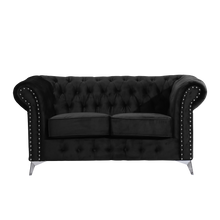 Chesterfield Black Plush Velvet 3+2 Seater Sofa