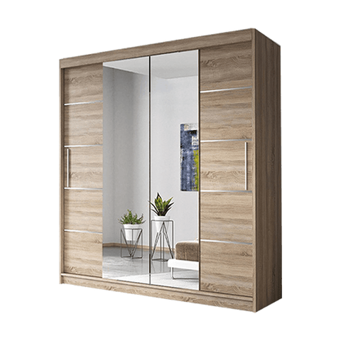 Oslo OAK/SONOMA Modern Double Mirror Sliding Door Wardrobe With LED Light - Prime Furniture