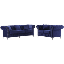 Chesterfield Blue Plush Velvet 3+2 Seater Sofa