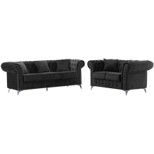 Chesterfield Black Plush Velvet 3+2 Seater Sofa