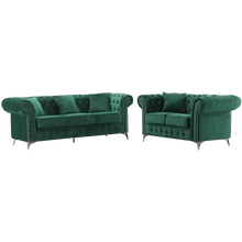 Chesterfield Green Plush Velvet 3+2 Seater Sofa