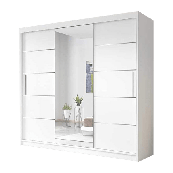 Oslo White Modern Double Mirror Sliding Door Wardrobe With LED Light - Prime Furniture