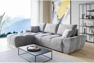 OAK SPOT Enzo Velvet Corner Grey Left And Right Arm Sofa Bed With Storage (Corner Left Arm)